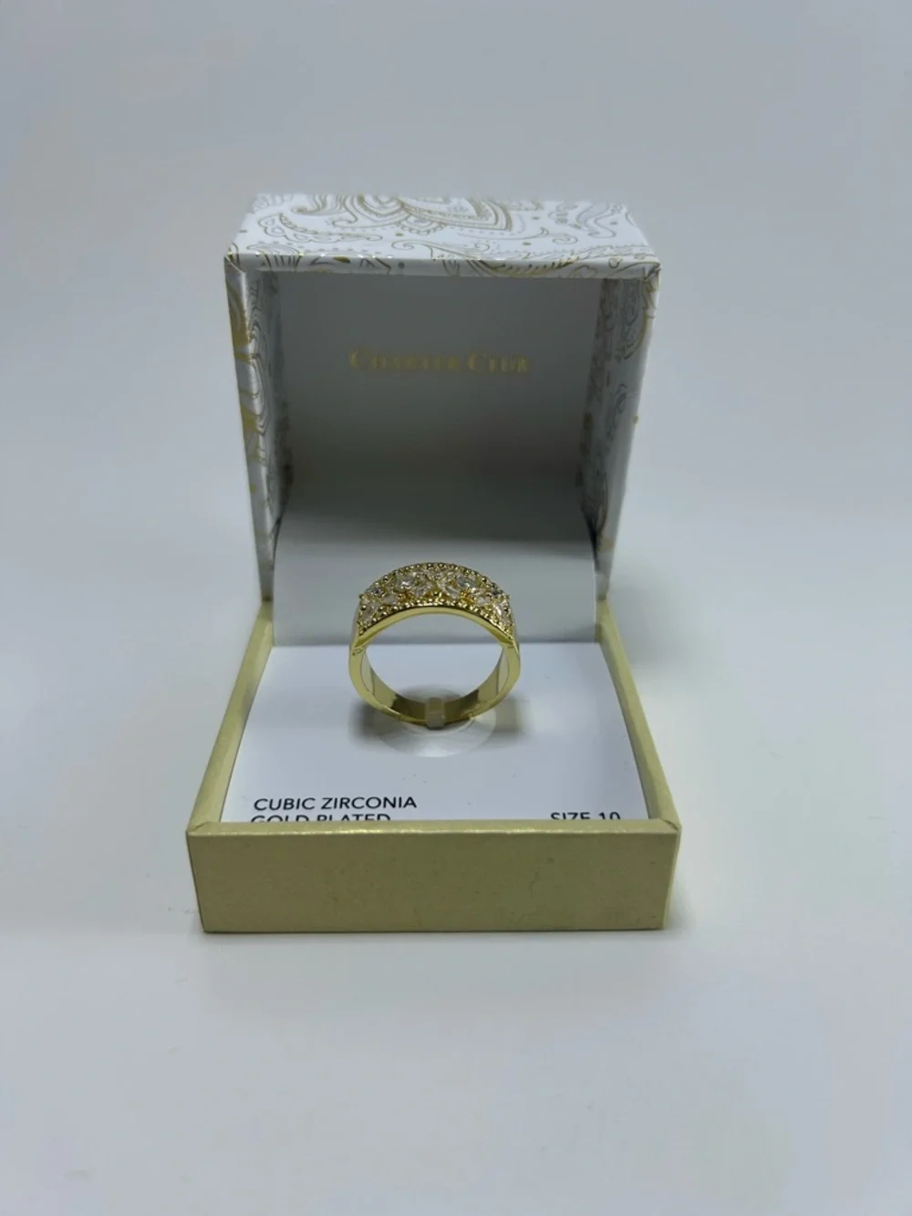 Charter Club Gold-Plated Cubic Zirconia Wide Band Ring Size 10